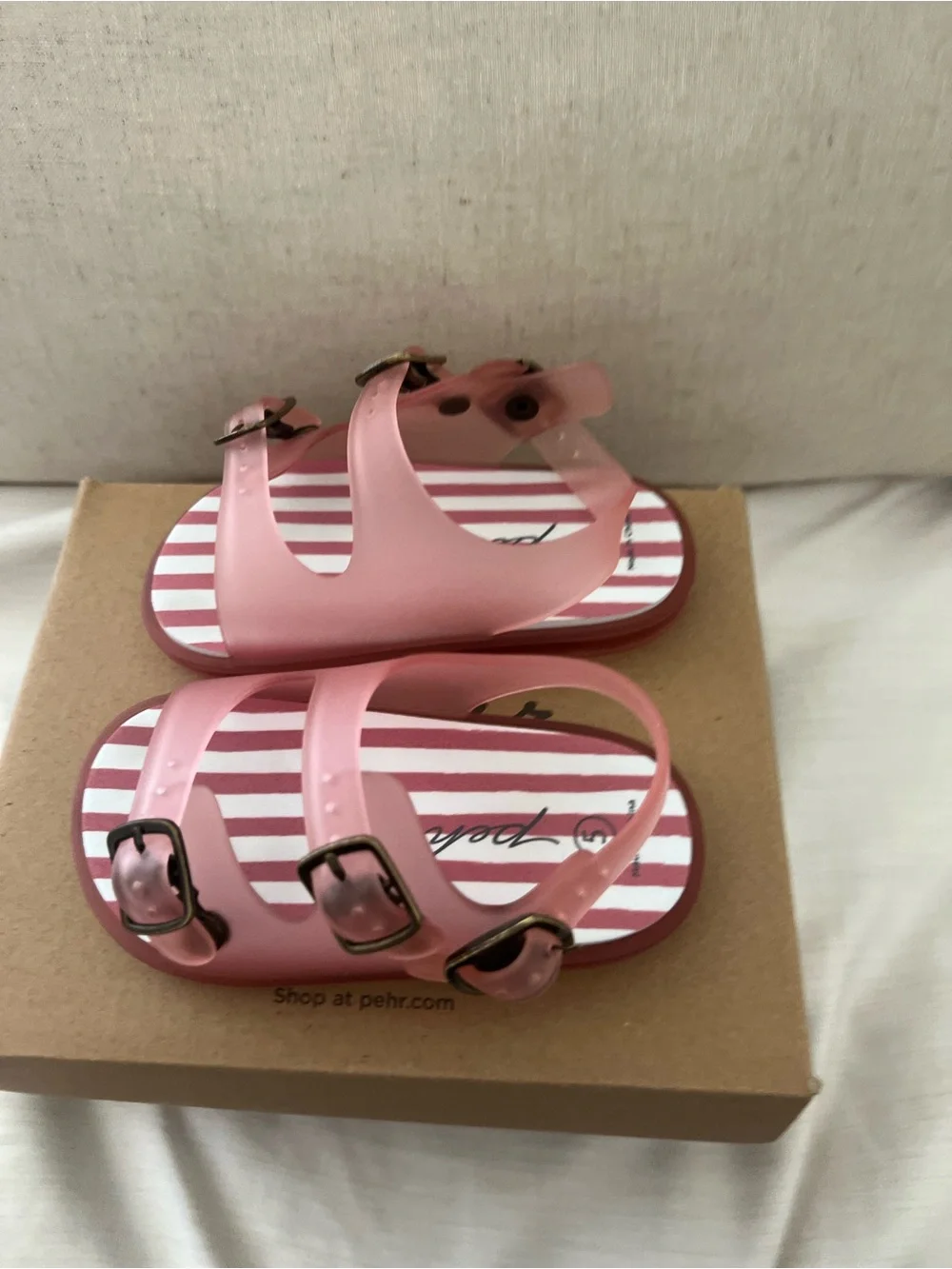 Kids' Pink Stripe Jelly Sandals with Gold Buckles